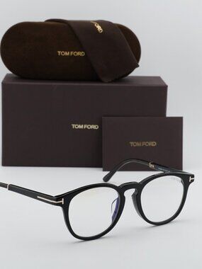 Tom Ford FT5891-F-B 005 Eyeglasses Black 51mm Round Frame, Blue Light Block